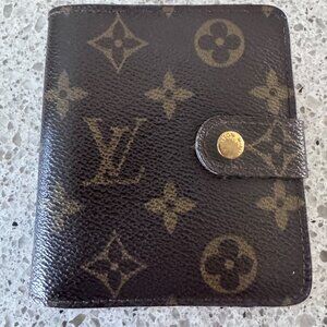 Authentic LOUIS VUITTON LV Monogram Canvas Leather Zippy Clutch Compact Wallet-